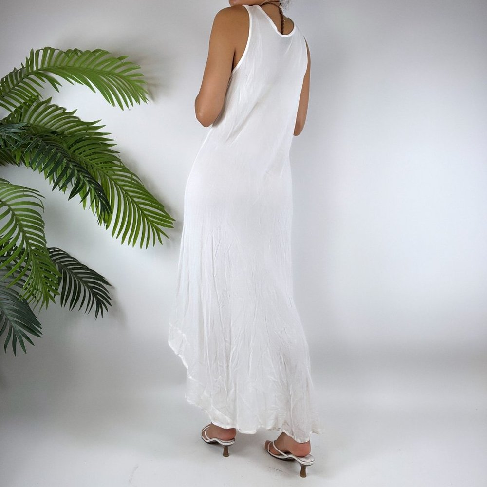 Vintage Y2K White Floral Boho Flowy Sleeveless Maxi Hippie Dress / Size: One - Picture 3 of 9
